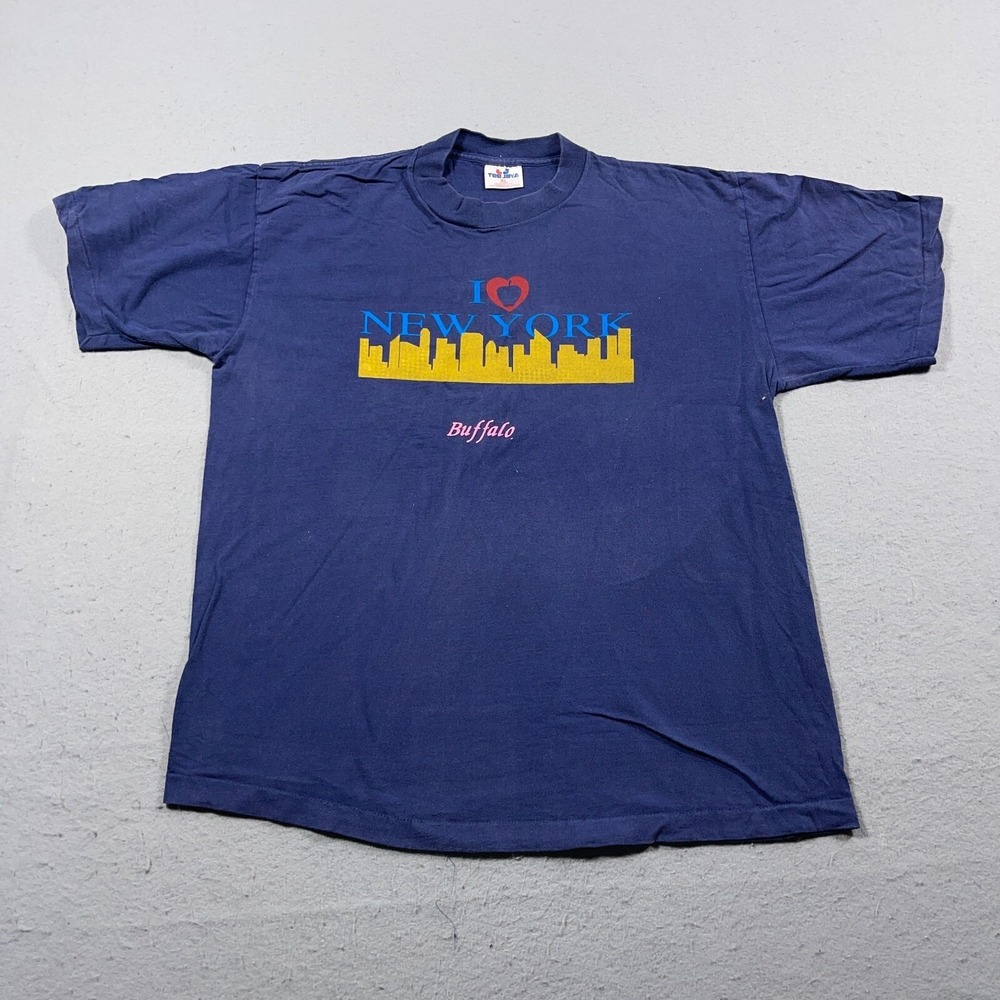 Vintage Shirt Men XL I Love New York Buffalo Made In USA Blue Single Stitch 90s